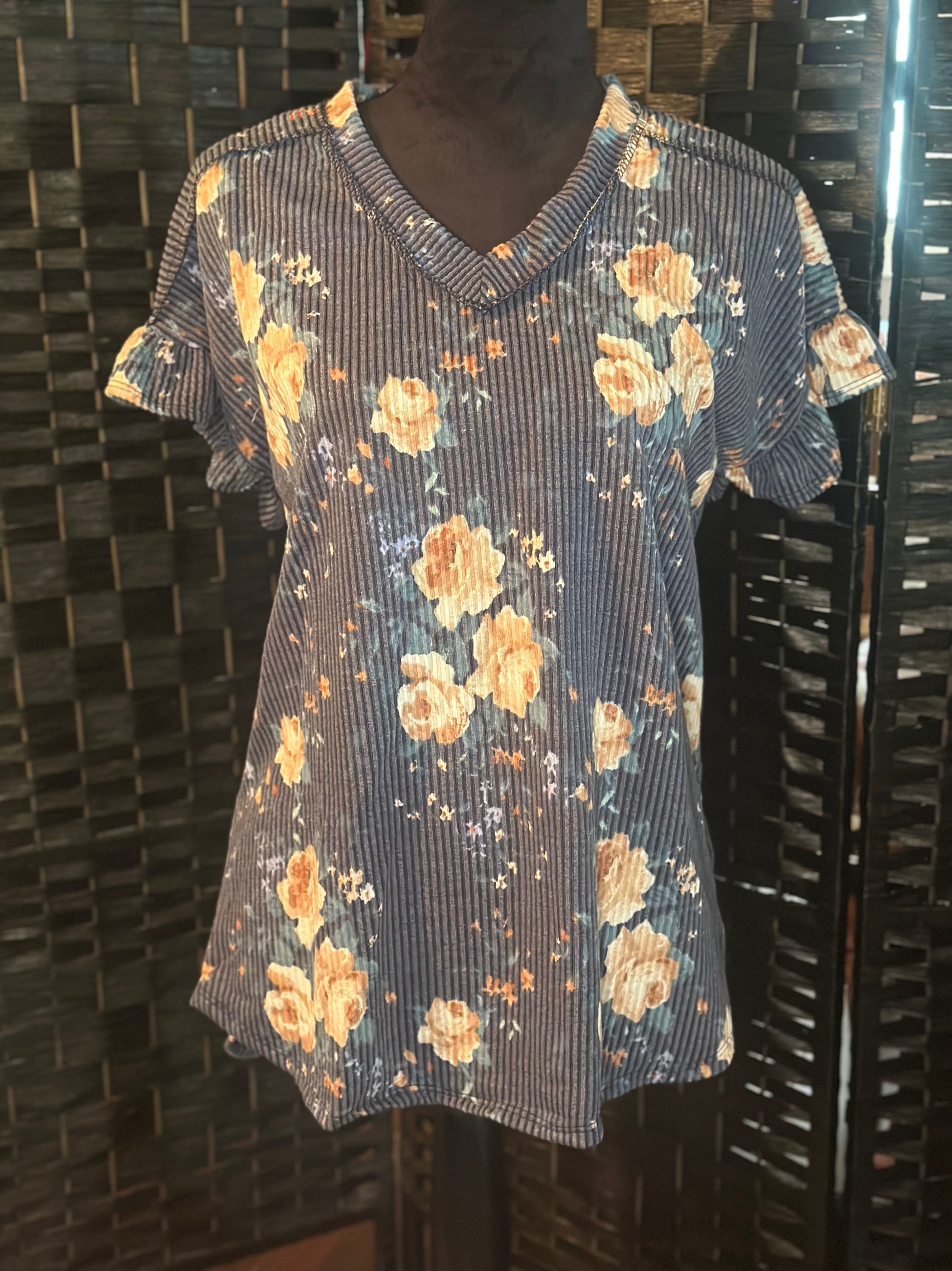 Navy Floral Flutter Sleeve