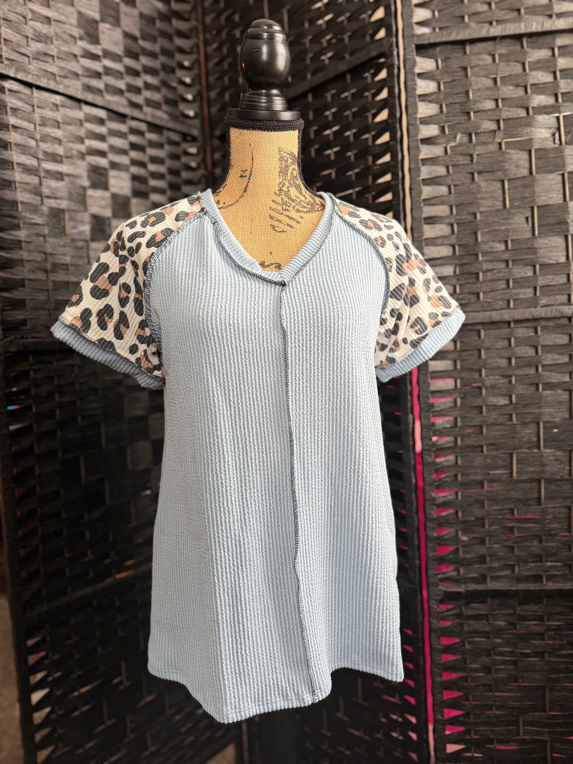 Sky Blue Leopard Short Sleeve