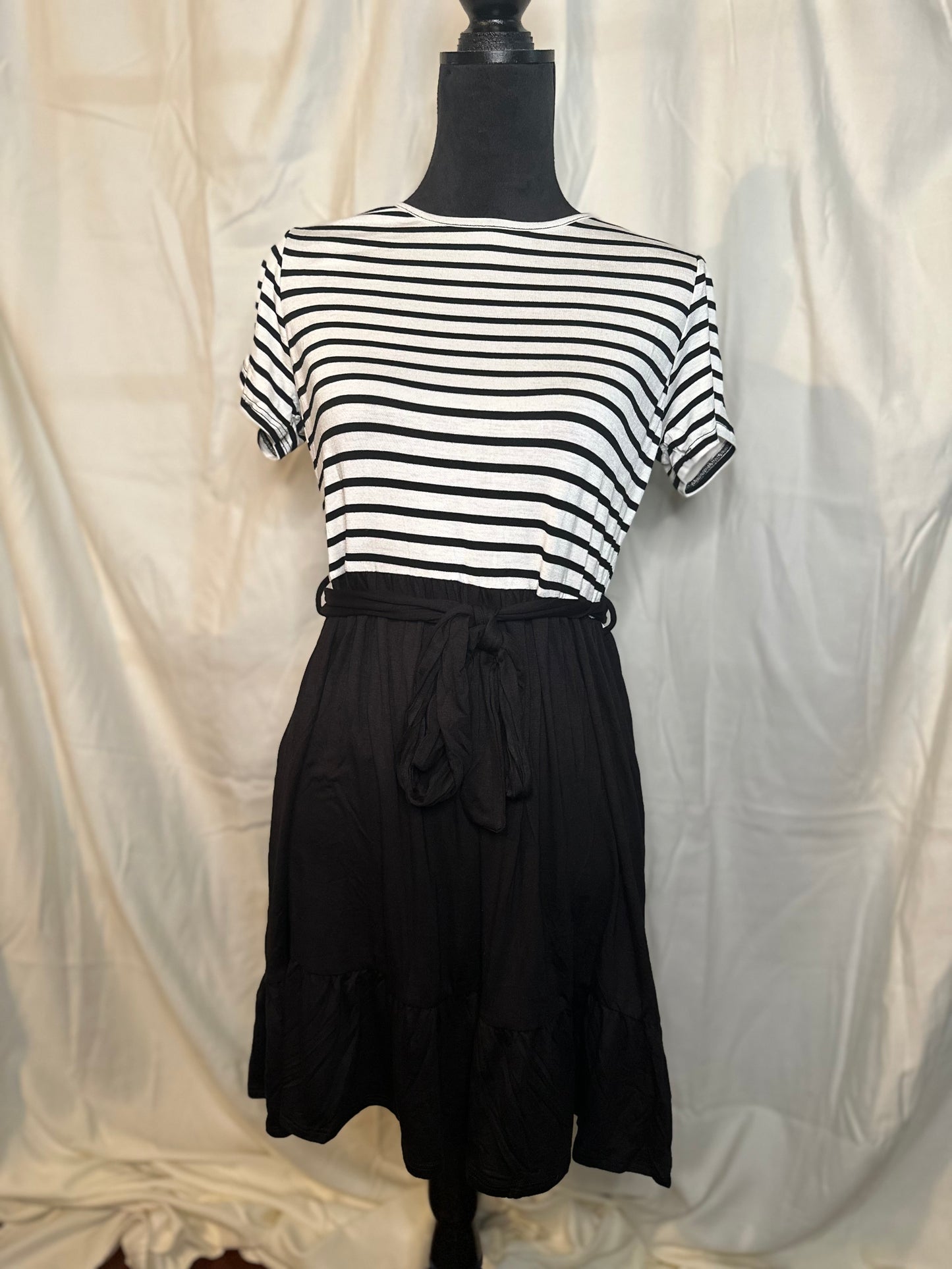 Short Sleeve Solid & Stripe Dress