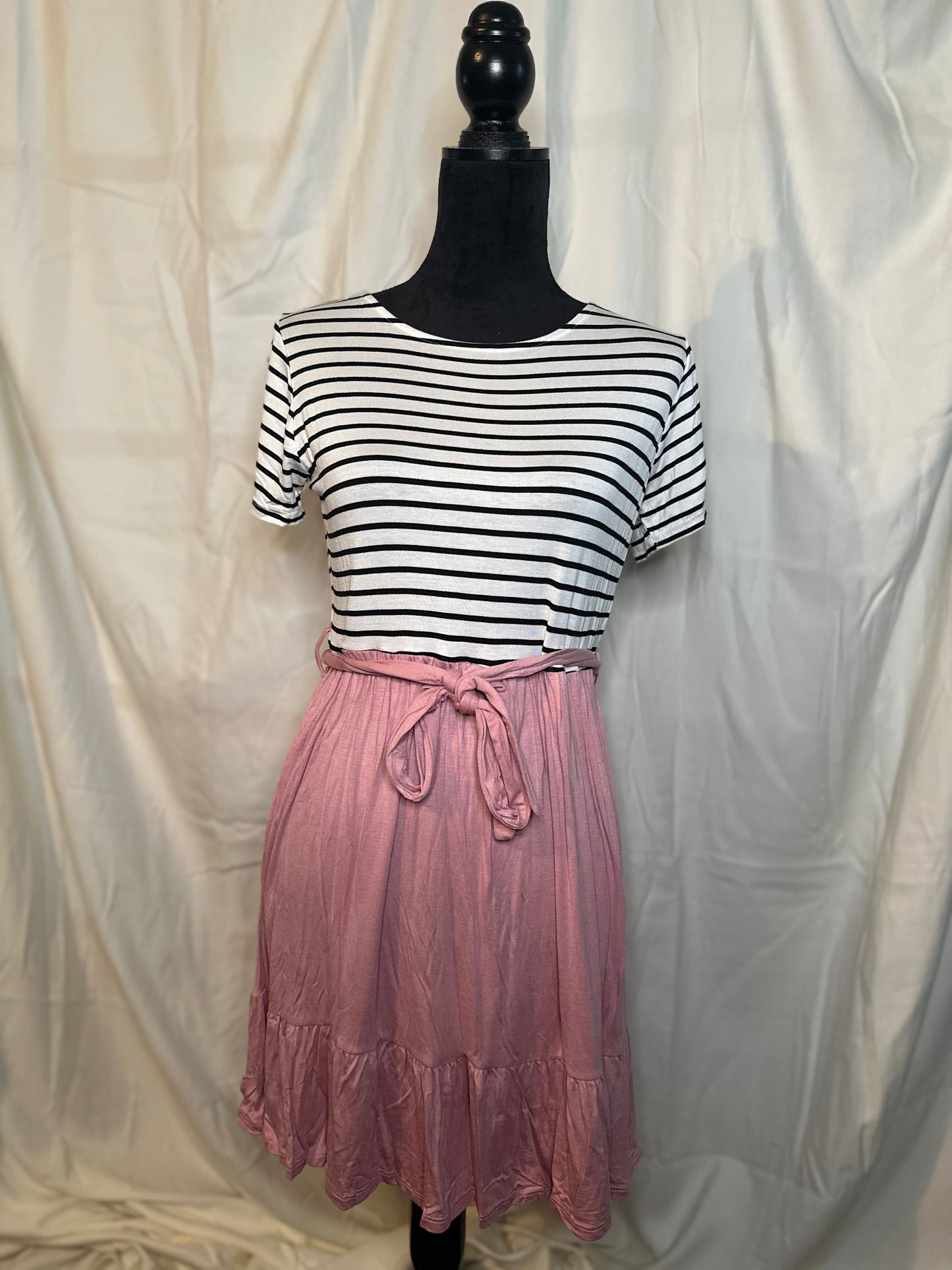 Short Sleeve Solid & Stripe Dress