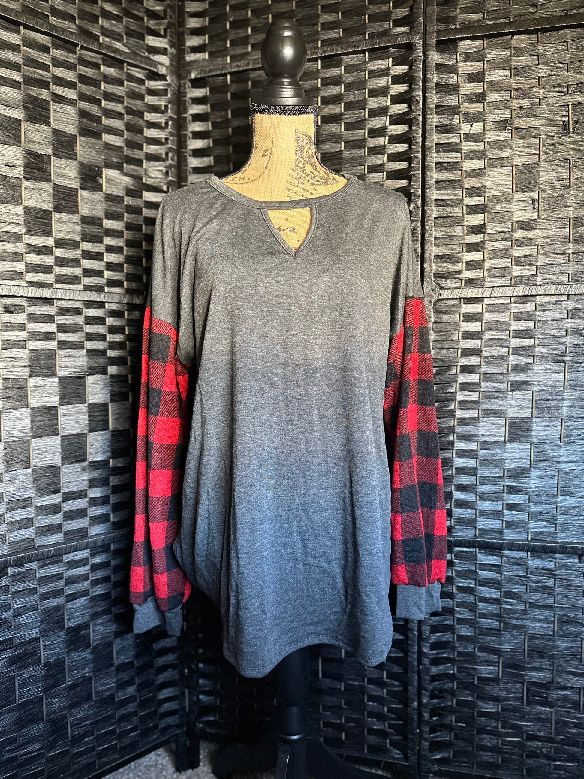 Plaid Keyhole Long Sleeve