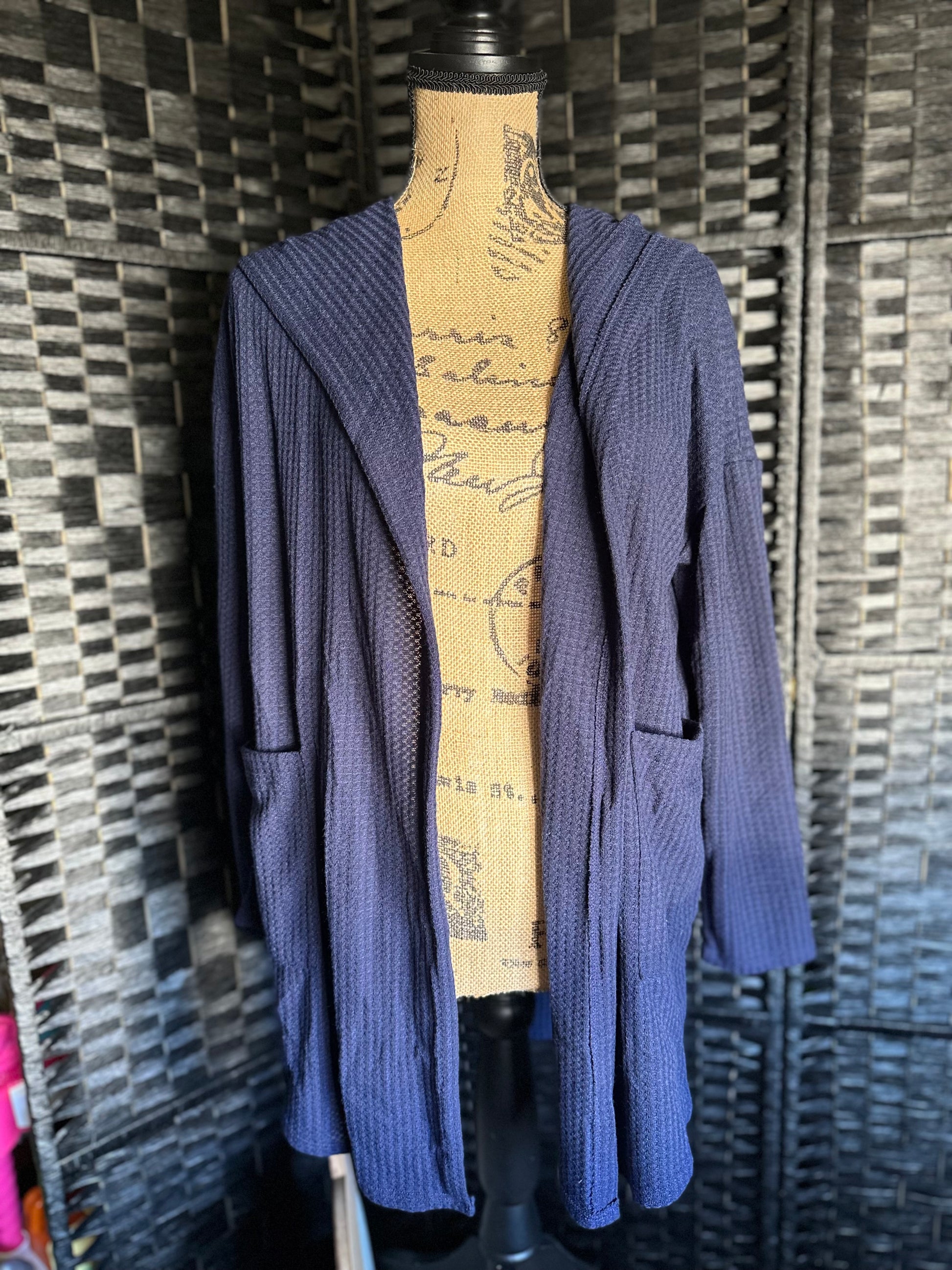 Navy Waffle Knit Cardigan