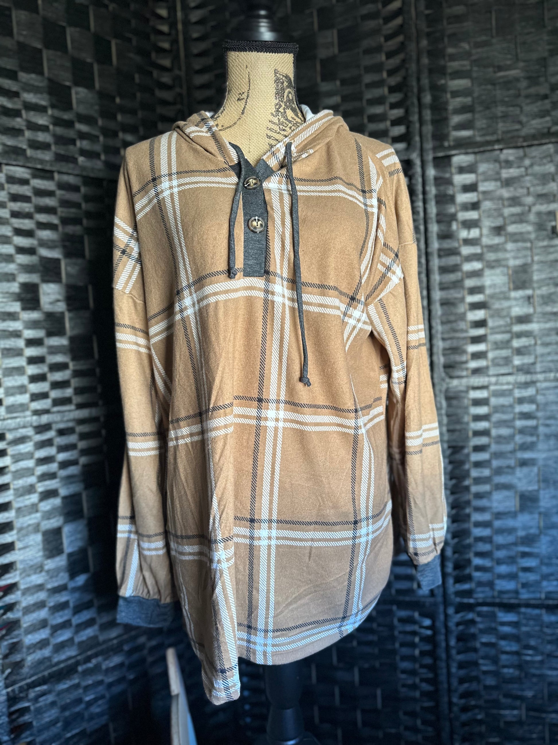 Tan Plaid Hoodie