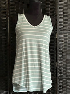 Green Striped V-neck Tank