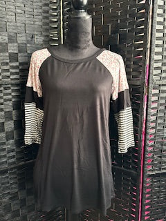 3/4 Sleeve Multi Pattern Shirt