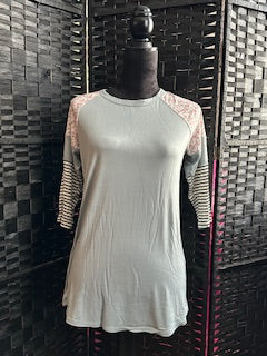 3/4 Sleeve Multi Pattern Shirt